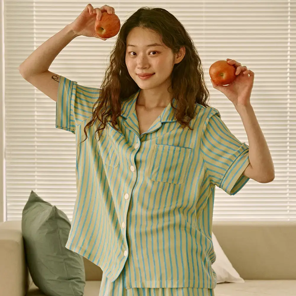 보웰 [BWTZ] 데이오프 비스코스 100% 파자마 반소매세트 레몬스트라이프 3종